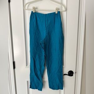 Flax straight leg  cropped pants without pockets, bright turquoise